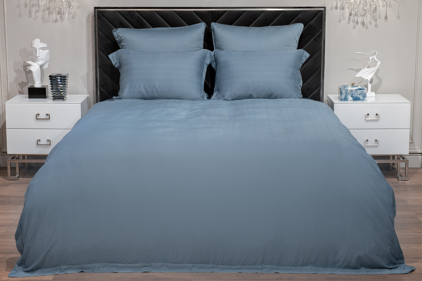 Комплект постельного белья «Муар» полуторный 145х210см бамбук сине-зеленый 1