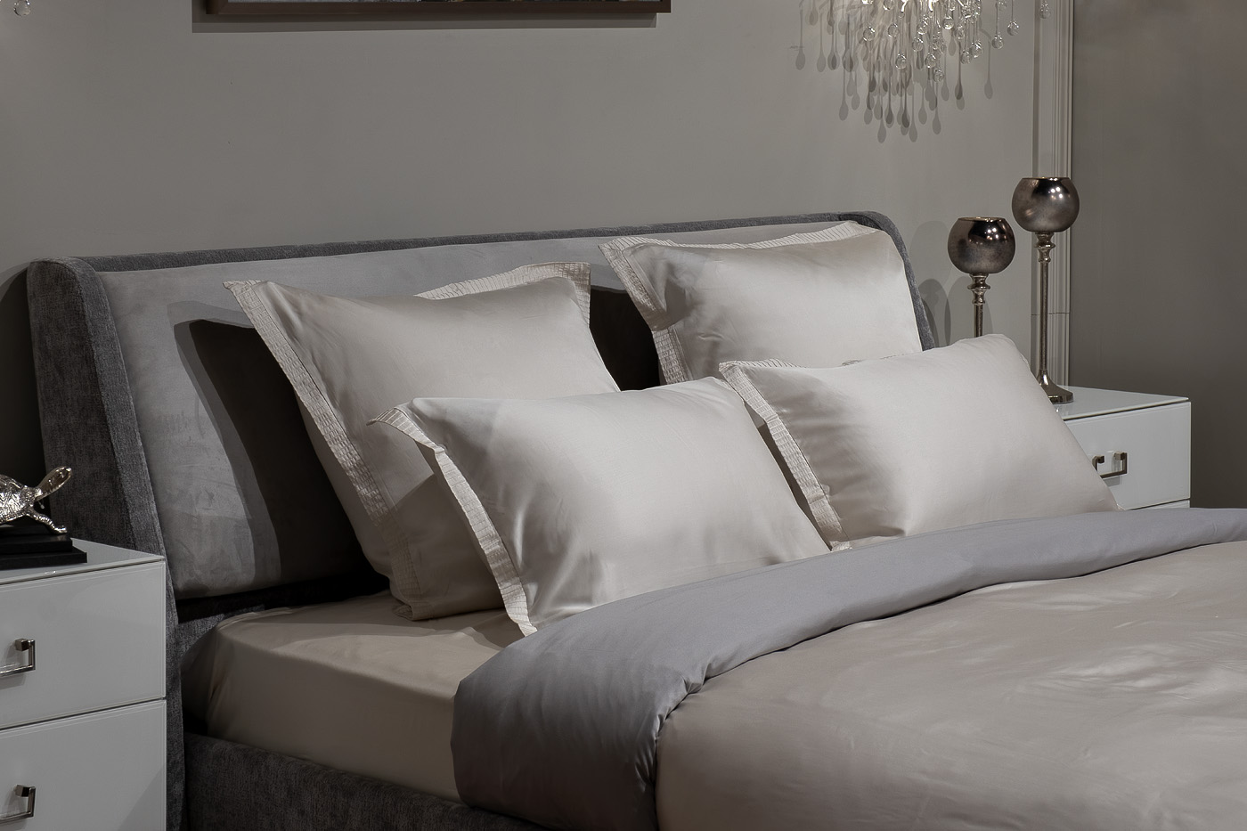 Простыня тенсель на резинке 180х200х30см жемчужная 1