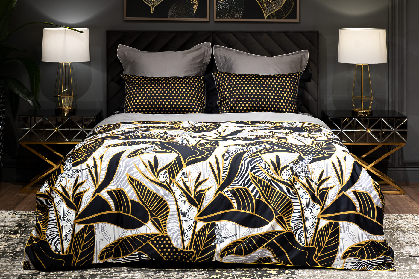 Комплект из 2х наволочек «Тропики» 50х70см золото/черный 4
