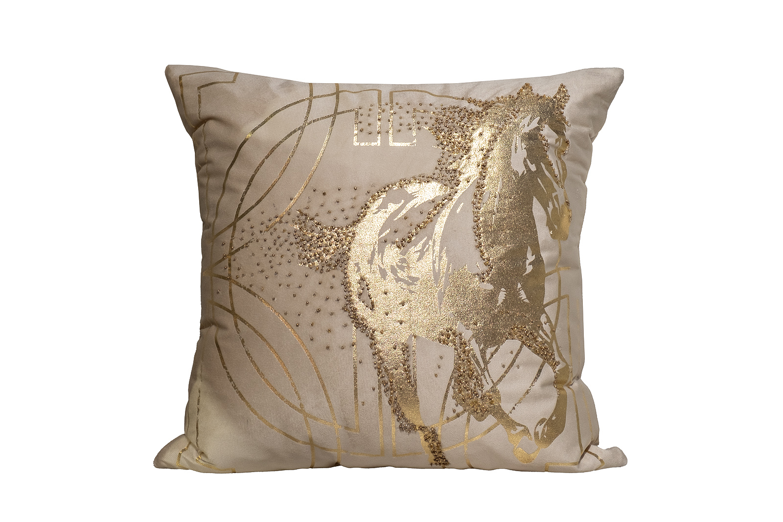 Подушка декоративная с бисером, стеклярусом и вышивкой «Голден Спирит» бежевая 1