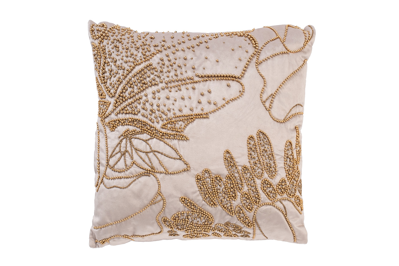Подушка декоративная с бисером «Пионы» бежевая 1