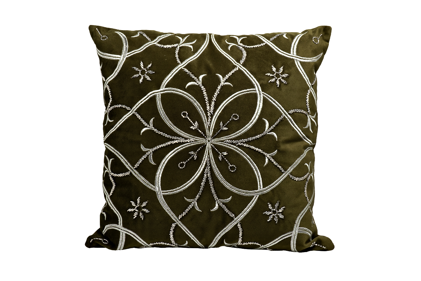 Подушка декоративная с вышивкой «Узор» зеленая 1