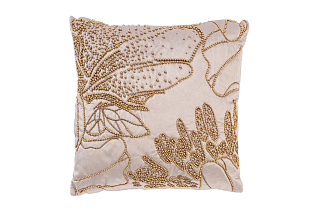 Подушка декоративная с бисером «Пионы» бежевая 1 (превью)