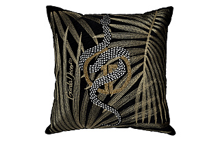 Подушка декоративная с бисером, стеклярусом и вышивкой «Тропики» черная 1 (превью)