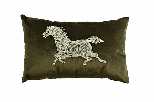Подушка декоративная с вышивкой "Лошадь" зеленая